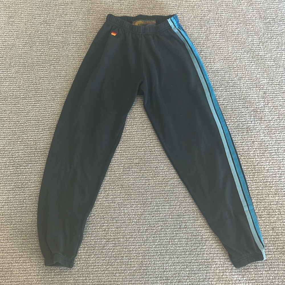 Aviator Nation Grey Joggers with Blue Stripes
